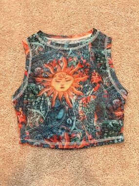 SHEIN Teal & Orange Paisley Crop Tank